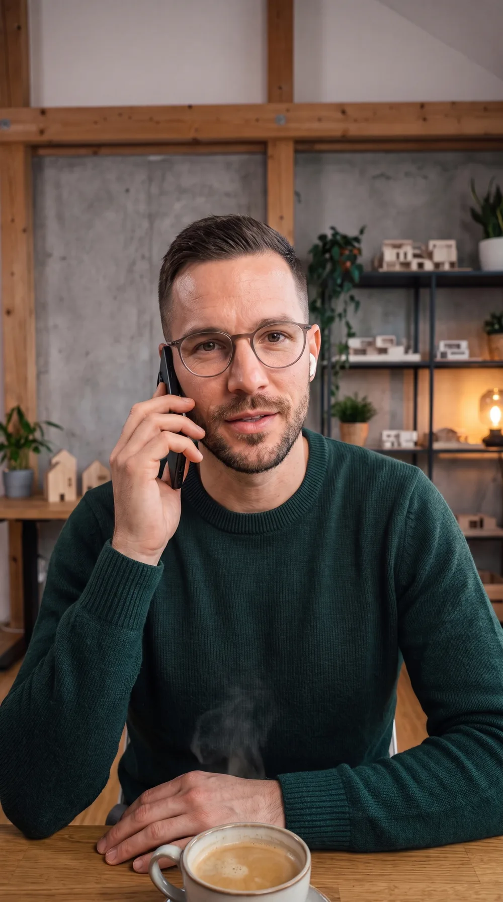 Julian Voss am Telefon im Dachloft-Studio